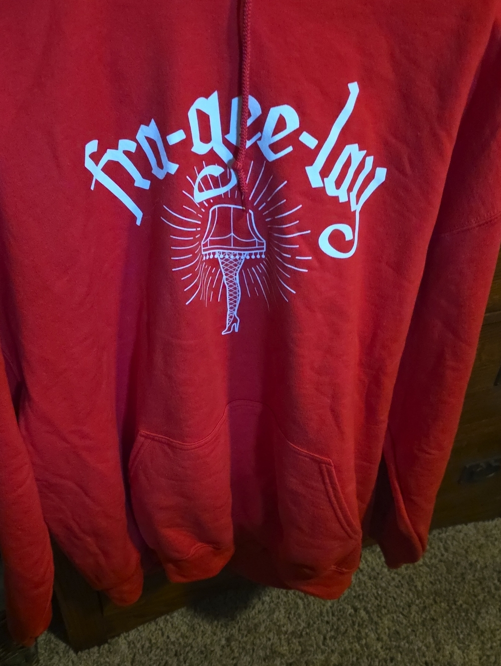 Red Graphic Pullover Hoodie with White Print - Men